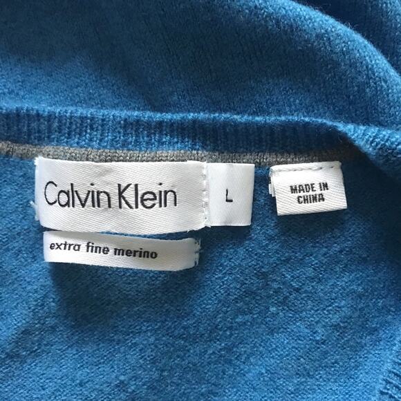 Calvin Klein Royal Blue Merino Wool V Neck Sweater L - Picture 4 of 7